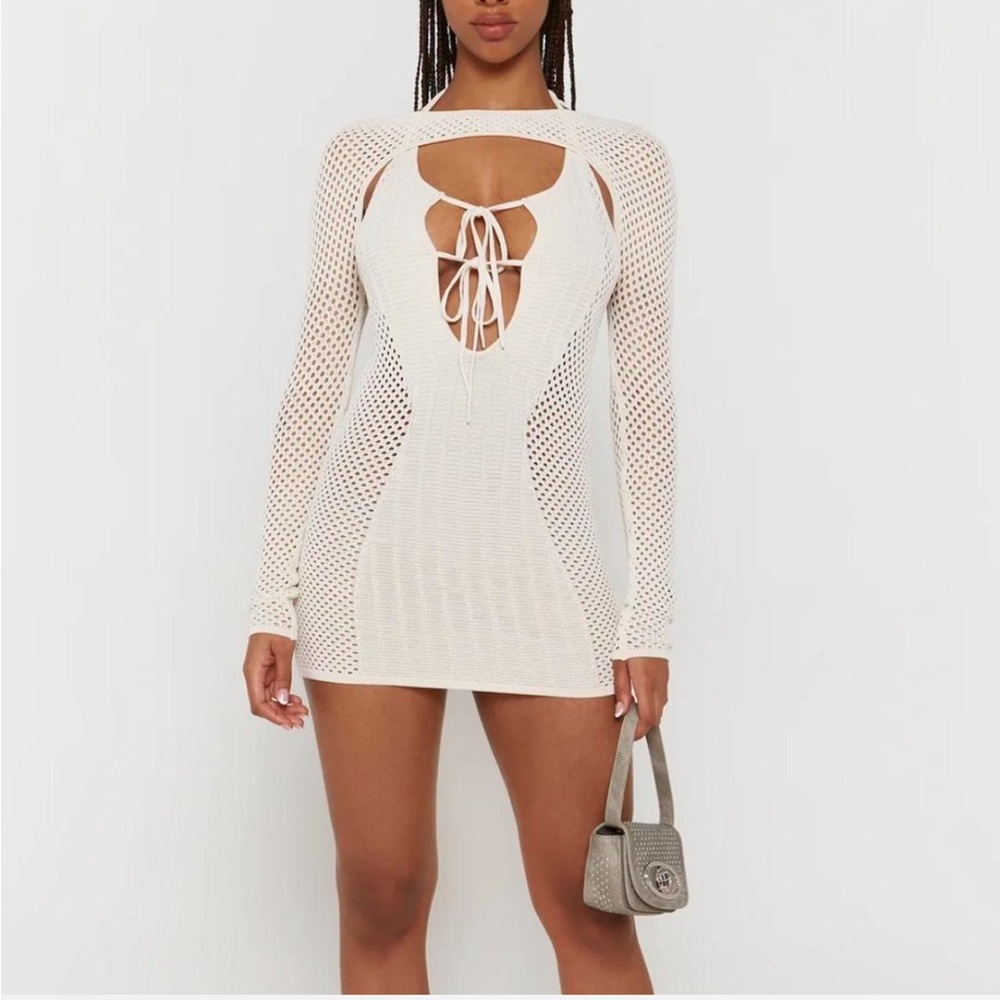 Luxe To Kill cream crochet knit mini dress long sleeve bolero 2